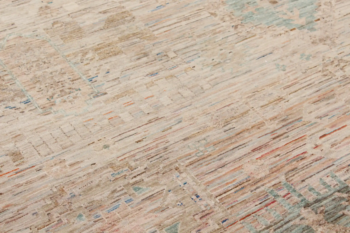 Beige Afghan Rug with a Blue Rosette, 301 × 254 cm, view 4.