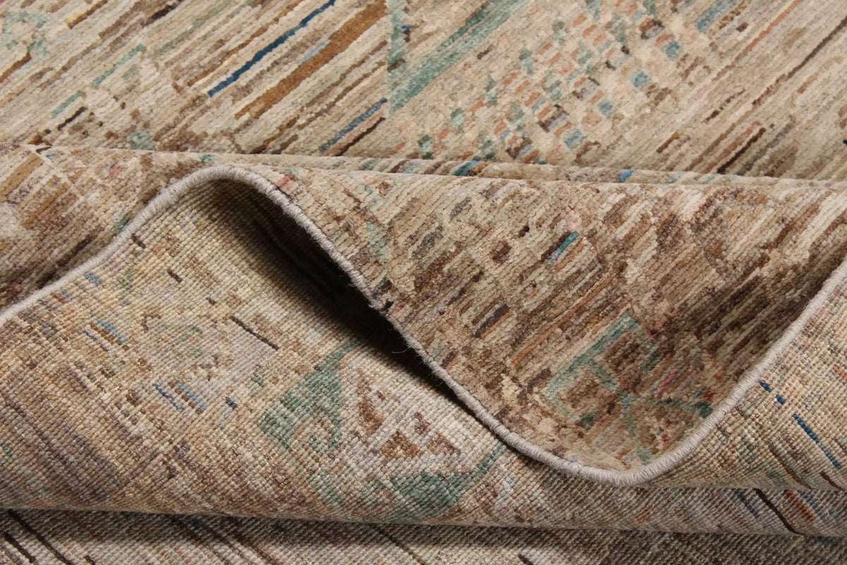 Beige Afghan Rug with a Blue Rosette, 301 × 254 cm, view 7.