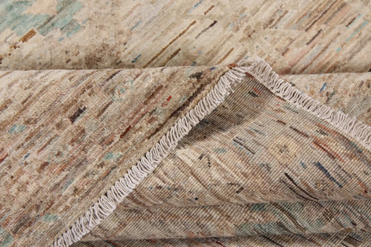 Beige Afghan Rug with a Blue Rosette, 301 × 254 cm, view 9.