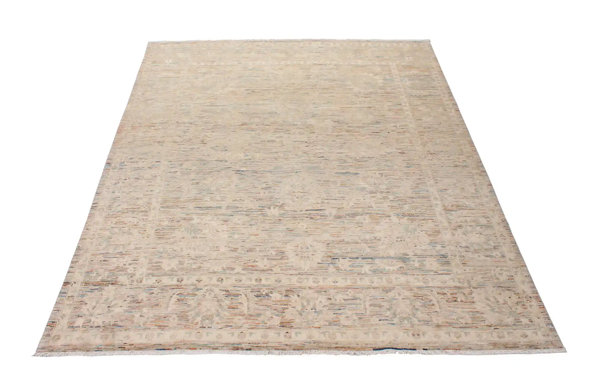 Taupe Afghan Rug with a Floral Border, 294 × 254 cm, view 2.