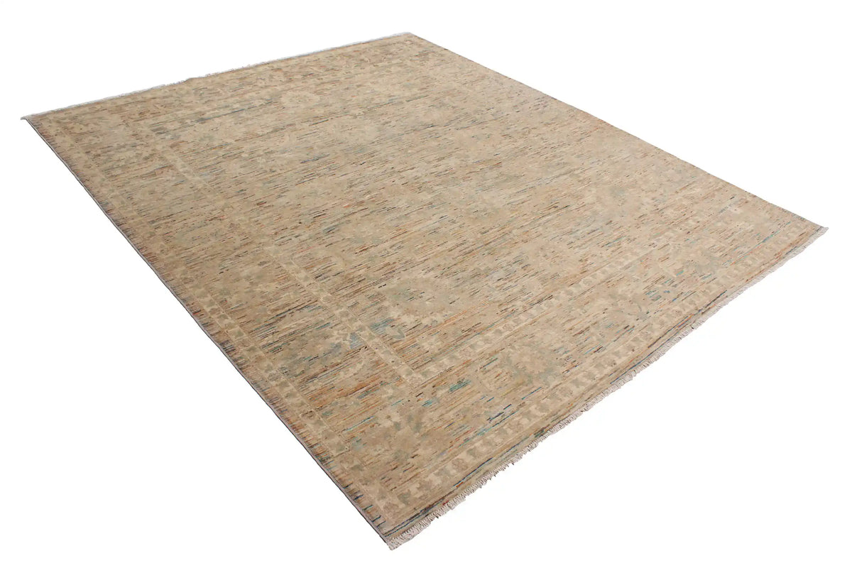 Taupe Afghan Rug with a Floral Border, 294 × 254 cm, view 3.
