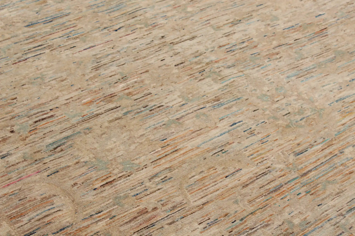 Taupe Afghan Rug with a Floral Border, 294 × 254 cm, view 4.