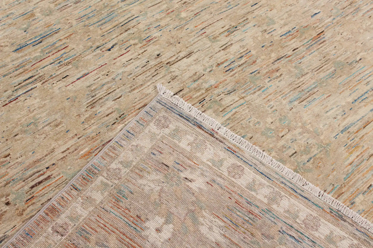 Taupe Afghan Rug with a Floral Border, 294 × 254 cm, view 5.