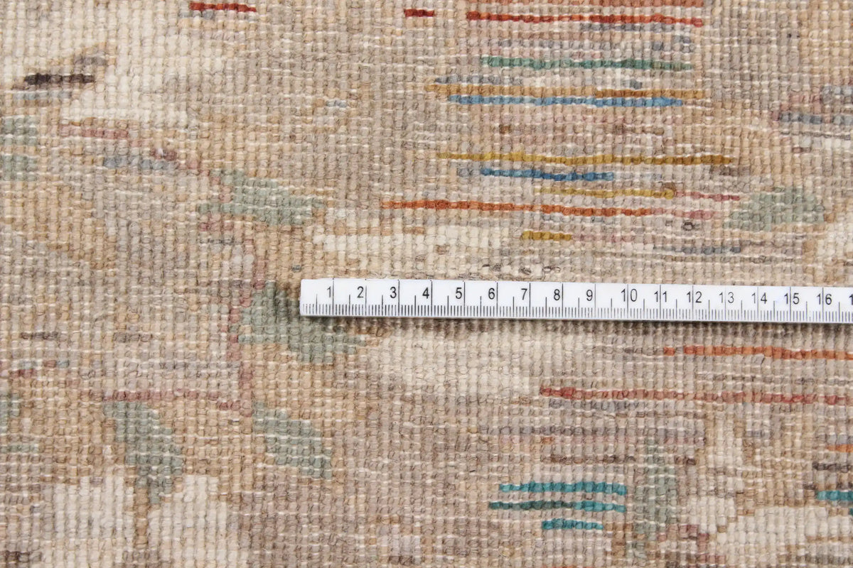 Taupe Afghan Rug with a Floral Border, 294 × 254 cm, view 6.