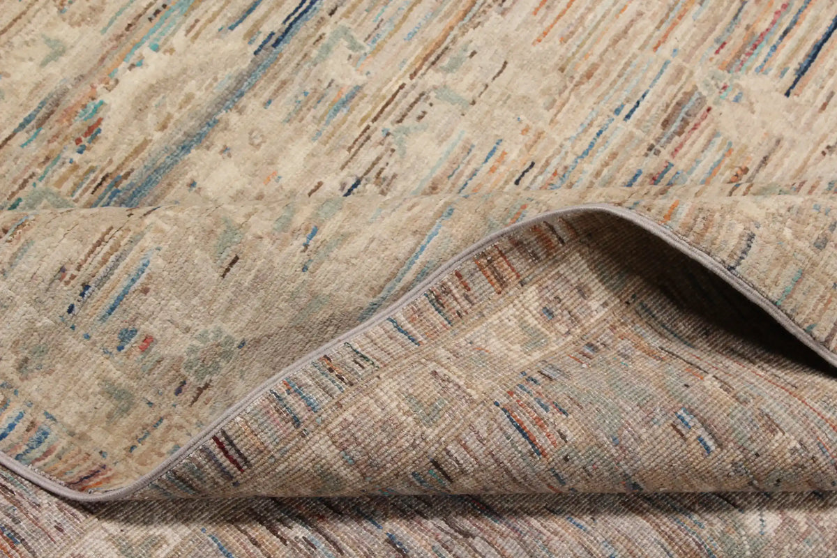 Taupe Afghan Rug with a Floral Border, 294 × 254 cm, view 7.