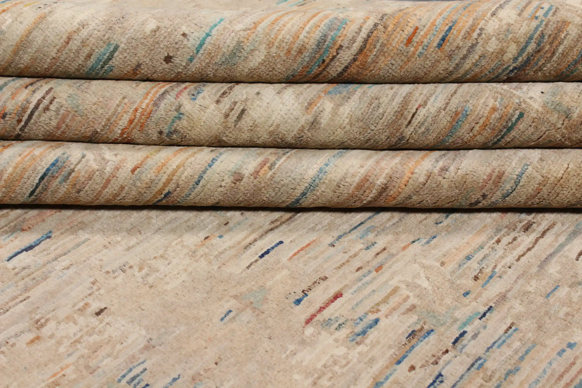 Taupe Afghan Rug with a Floral Border, 294 × 254 cm, view 8.