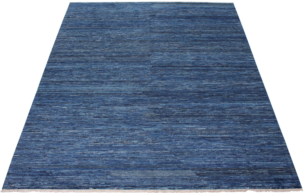 Dark Blue Wool Rug with Fine Lines, 292 × 243 cm, view 2.