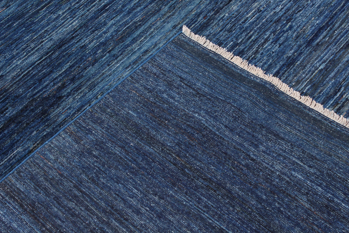 Dark Blue Wool Rug with Fine Lines, 292 × 243 cm, view 5.