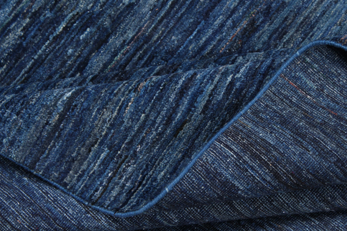 Dark Blue Wool Rug with Fine Lines, 292 × 243 cm, view 7.
