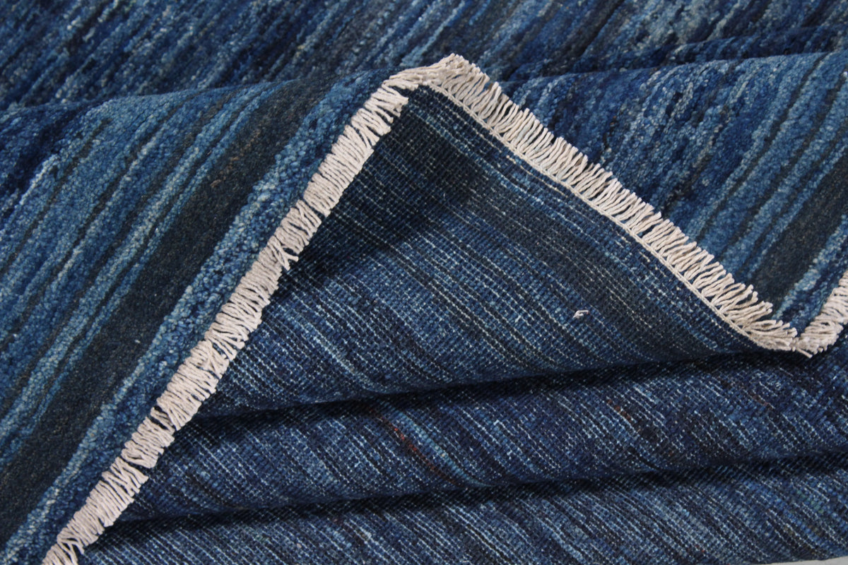 Dark Blue Wool Rug with Fine Lines, 292 × 243 cm, view 8.