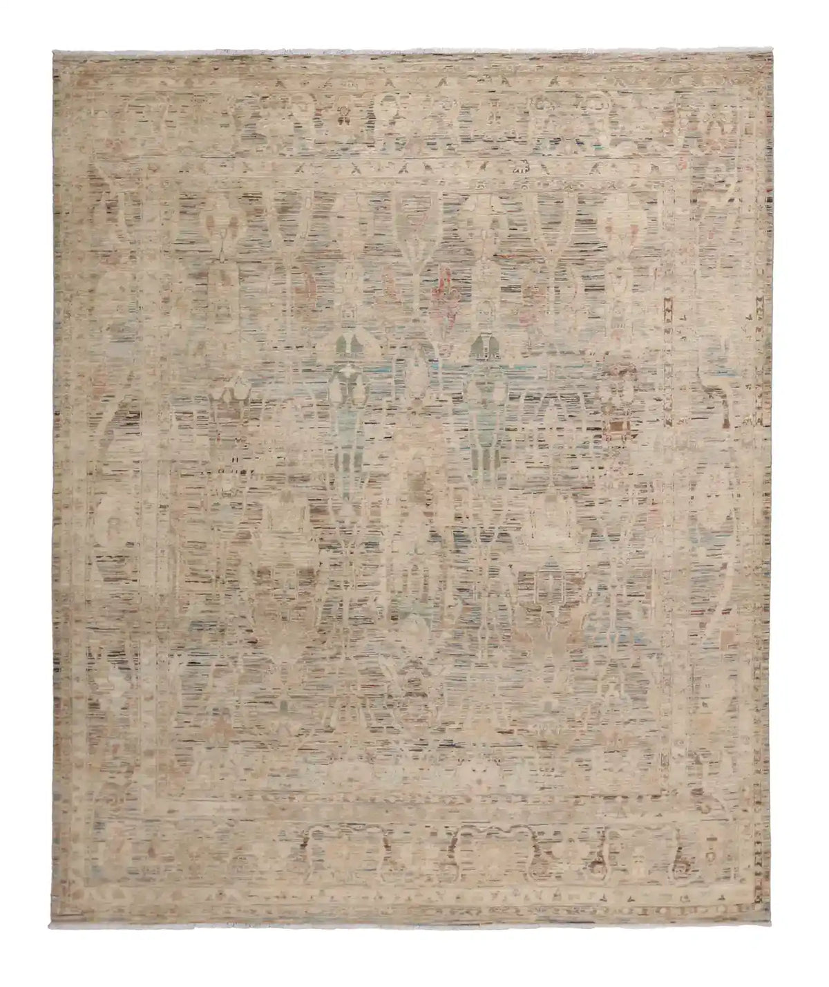 Light Afghan Rug with Long Leaf Motifs, 296 × 254 cm, overall view.