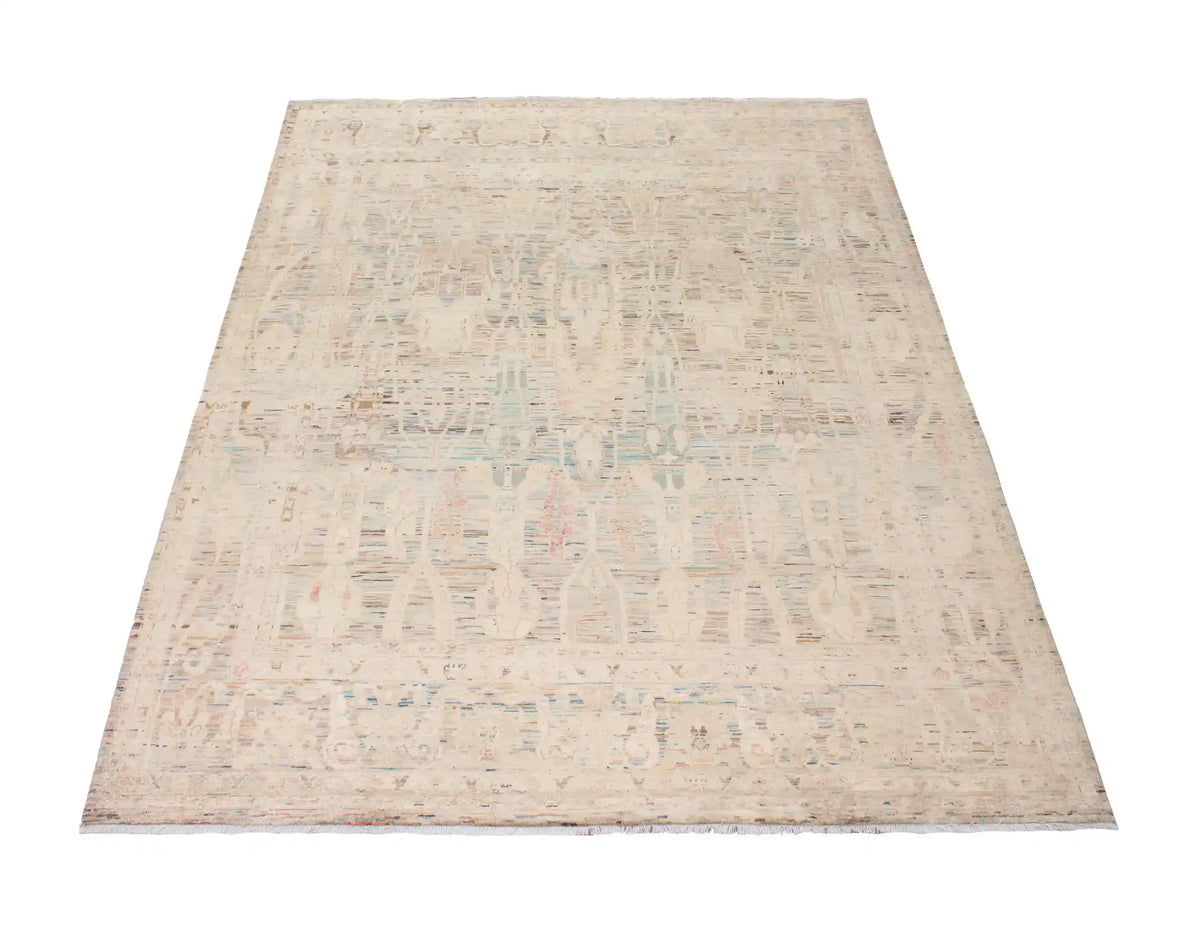 Light Afghan Rug with Long Leaf Motifs, 296 × 254 cm, view 2.