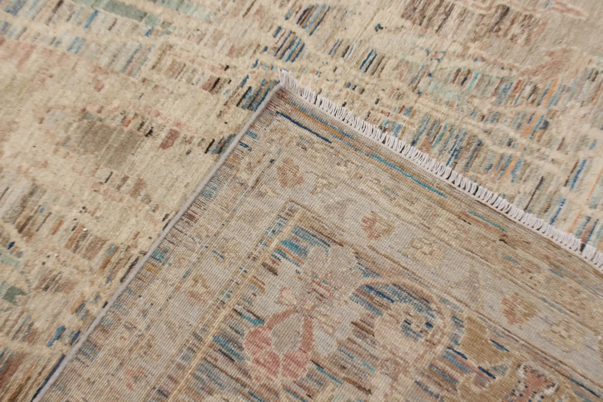 Light Afghan Rug with Long Leaf Motifs, 296 × 254 cm, view 6.