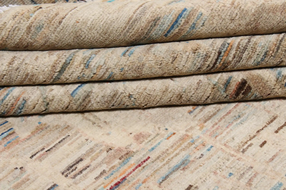 Light Afghan Rug with Long Leaf Motifs, 296 × 254 cm, view 8.
