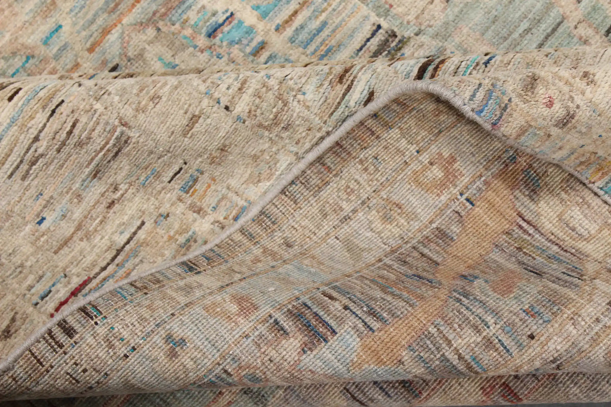 Light Afghan Rug with Long Leaf Motifs, 296 × 254 cm, view 9.