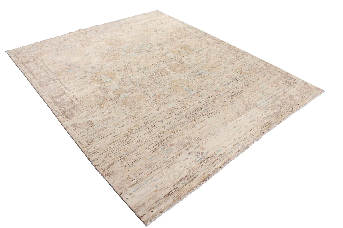 Beige Afghan Rug with Dense Floral Field, 295 × 246 cm, view 3.