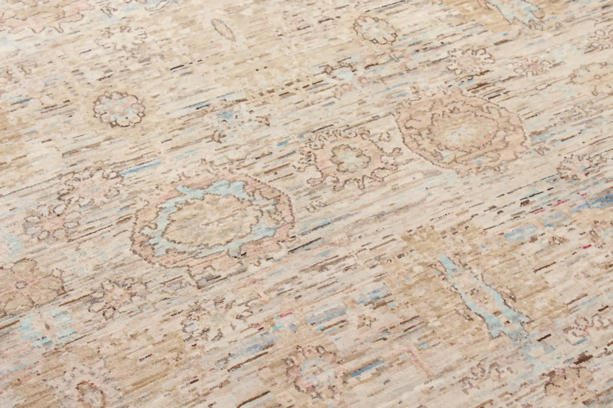 Beige Afghan Rug with Dense Floral Field, 295 × 246 cm, view 5.