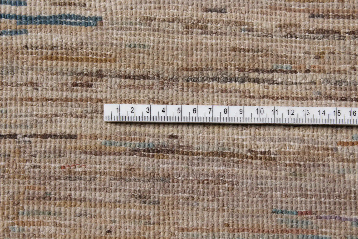 Beige Afghan Rug with Dense Floral Field, 295 × 246 cm, view 8.