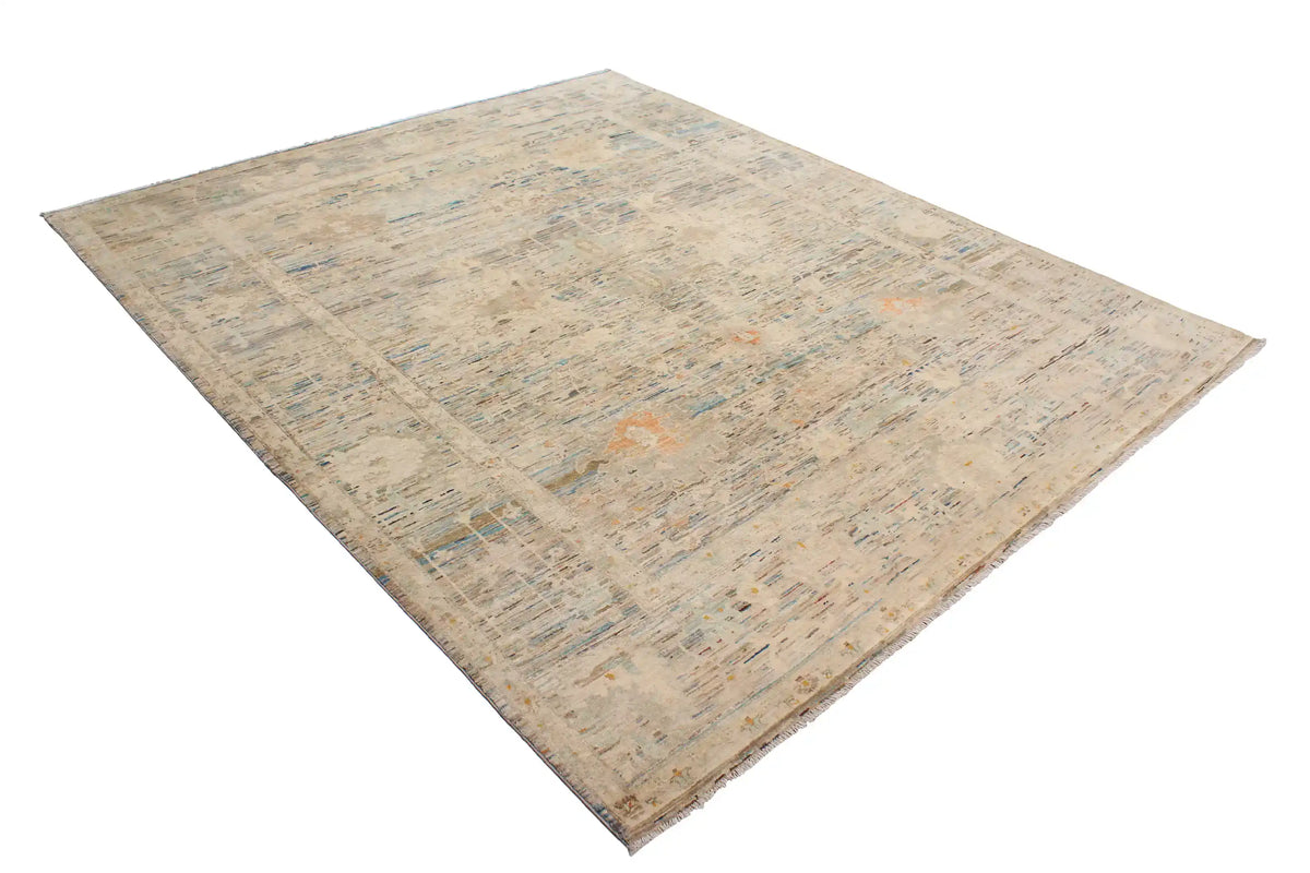 Blue-Gray Afghan Rug with Light Floral Motifs, 302 × 253 cm, view 3.