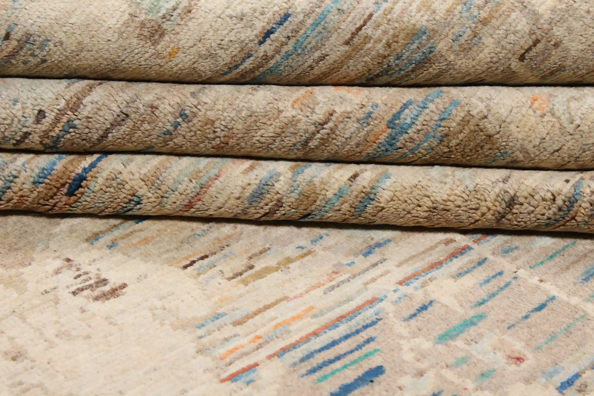 Blue-Gray Afghan Rug with Light Floral Motifs, 302 × 253 cm, view 4.