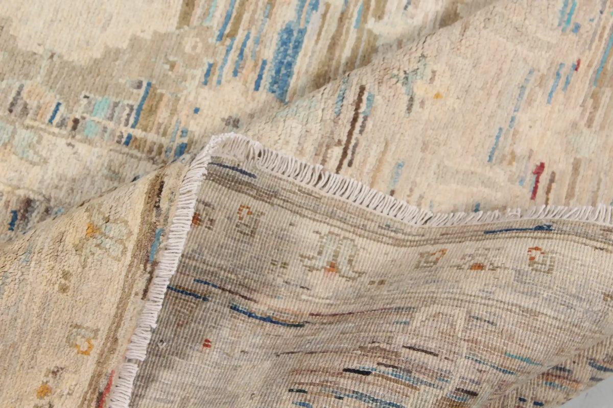 Blue-Gray Afghan Rug with Light Floral Motifs, 302 × 253 cm, view 9.