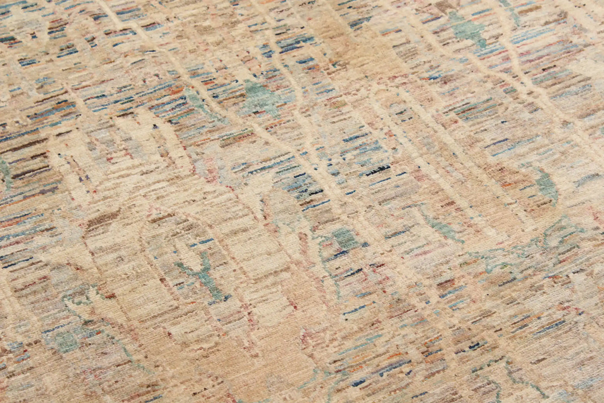 Light Afghan Rug with Long Blue Leaf Motifs, 293 × 250 cm, view 4.