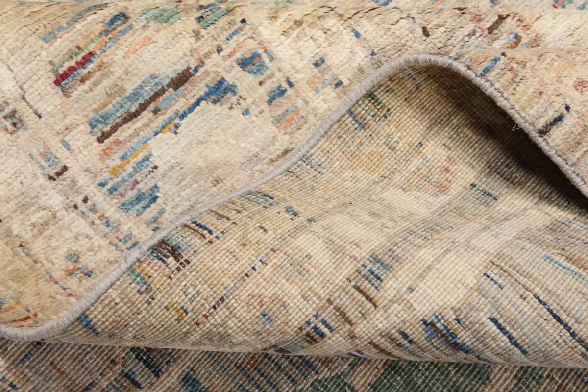Light Afghan Rug with Long Blue Leaf Motifs, 293 × 250 cm, view 6.