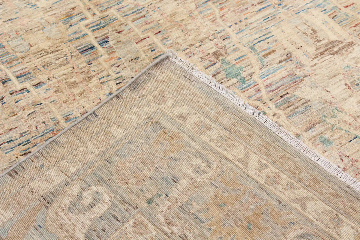 Light Afghan Rug with Long Blue Leaf Motifs, 293 × 250 cm, view 7.