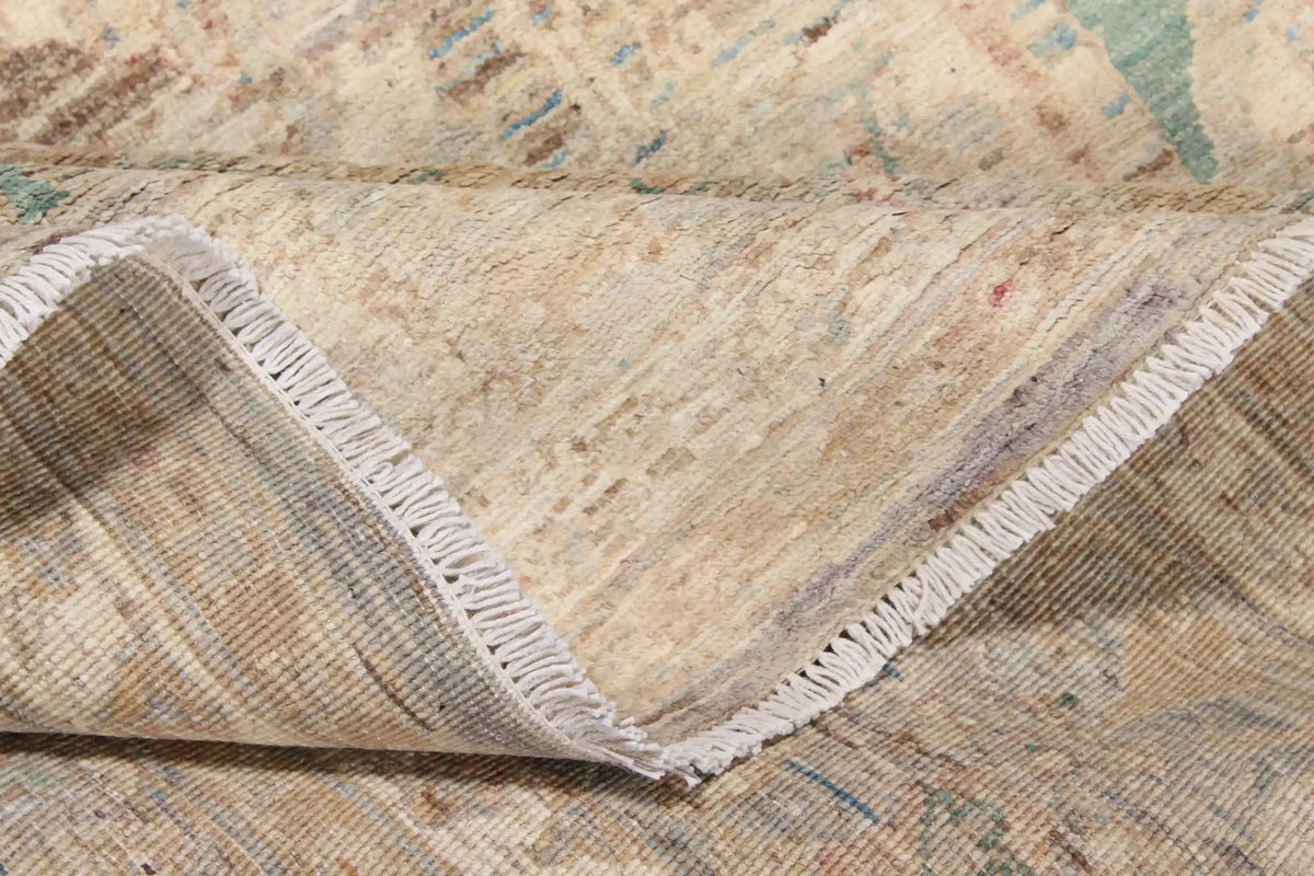 Light Afghan Rug with Long Blue Leaf Motifs, 293 × 250 cm, view 8.