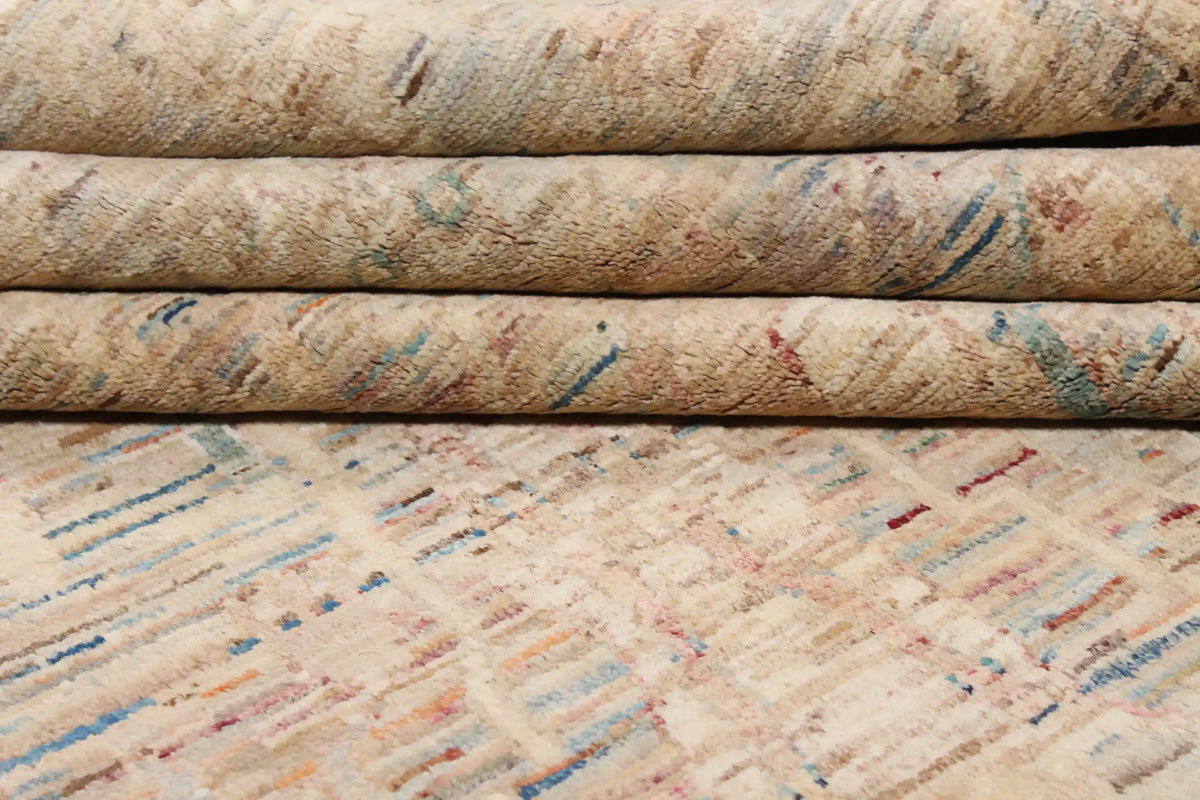 Light Afghan Rug with Long Blue Leaf Motifs, 293 × 250 cm, view 9.