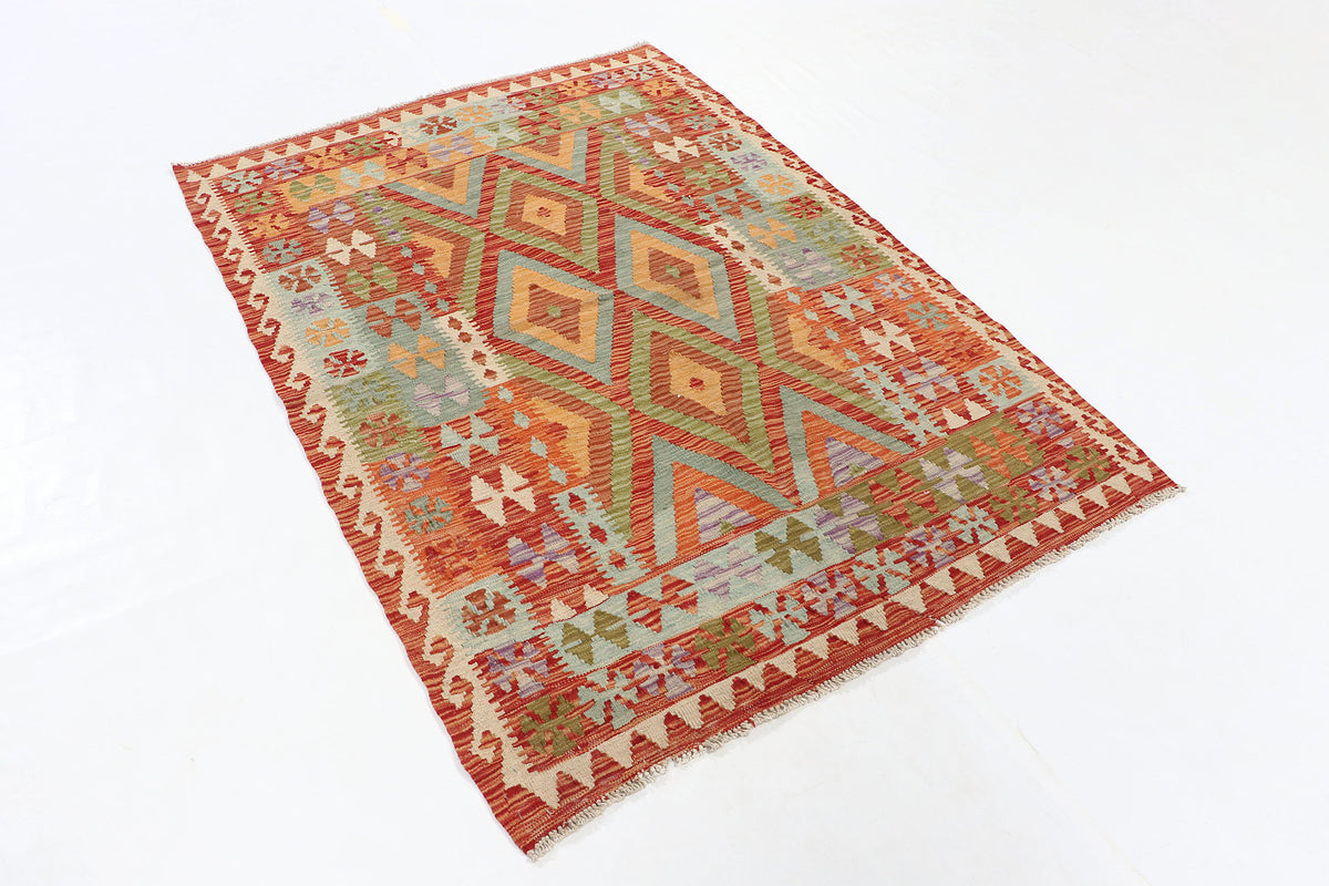 Red and Green Diamond Kilim Rug, 177 × 127 cm — view 2