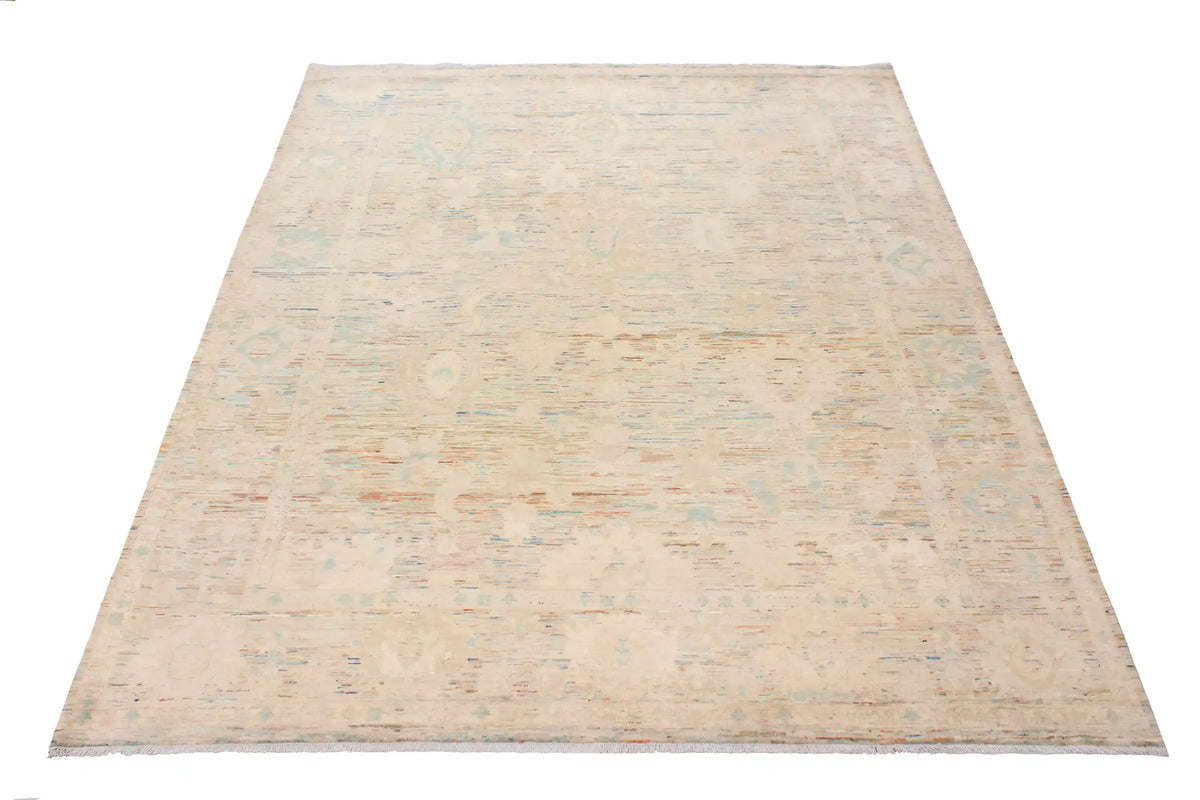 Beige Afghan Rug with Delicate Blue Flowers, 311 × 252 cm, view 2.