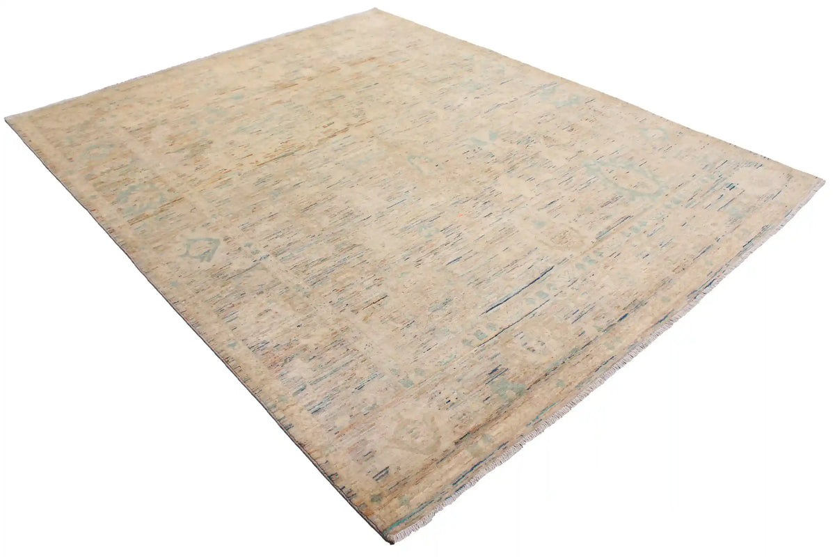 Beige Afghan Rug with Delicate Blue Flowers, 311 × 252 cm, view 3.