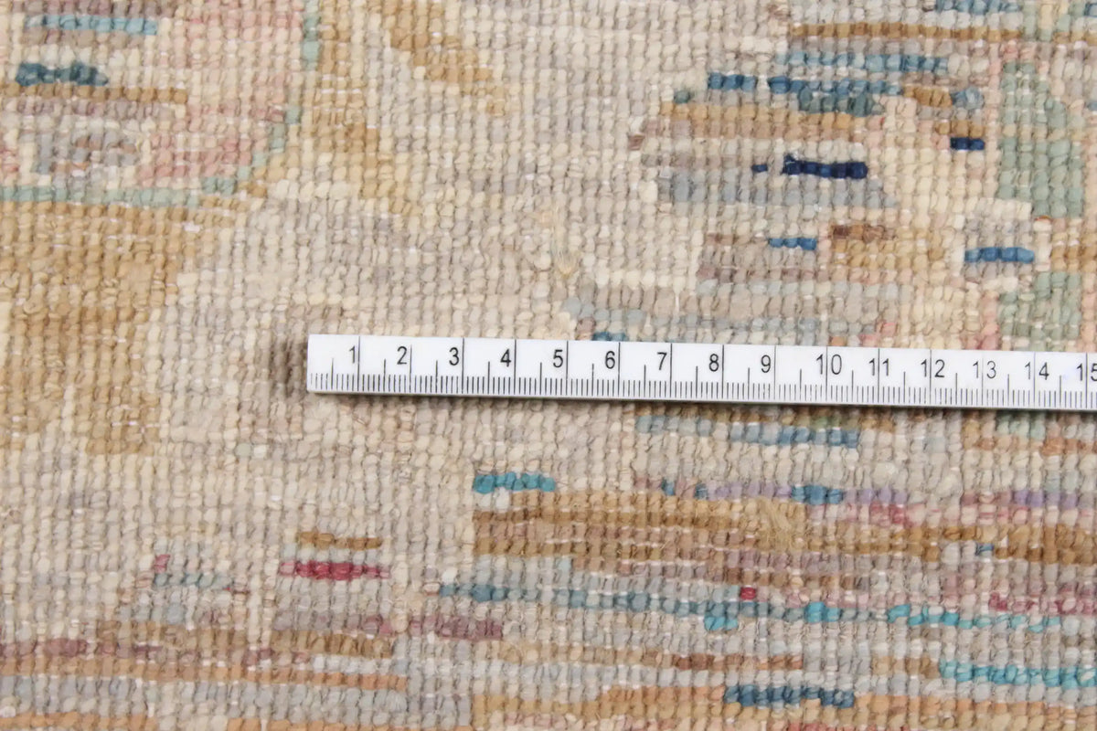 Beige Afghan Rug with Delicate Blue Flowers, 311 × 252 cm, view 9.