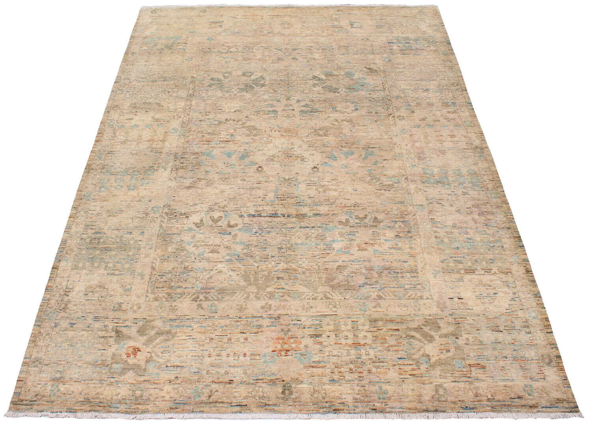 Light Afghan Rug with Cream & Blue Flowers, 302 × 250 cm, view 4.