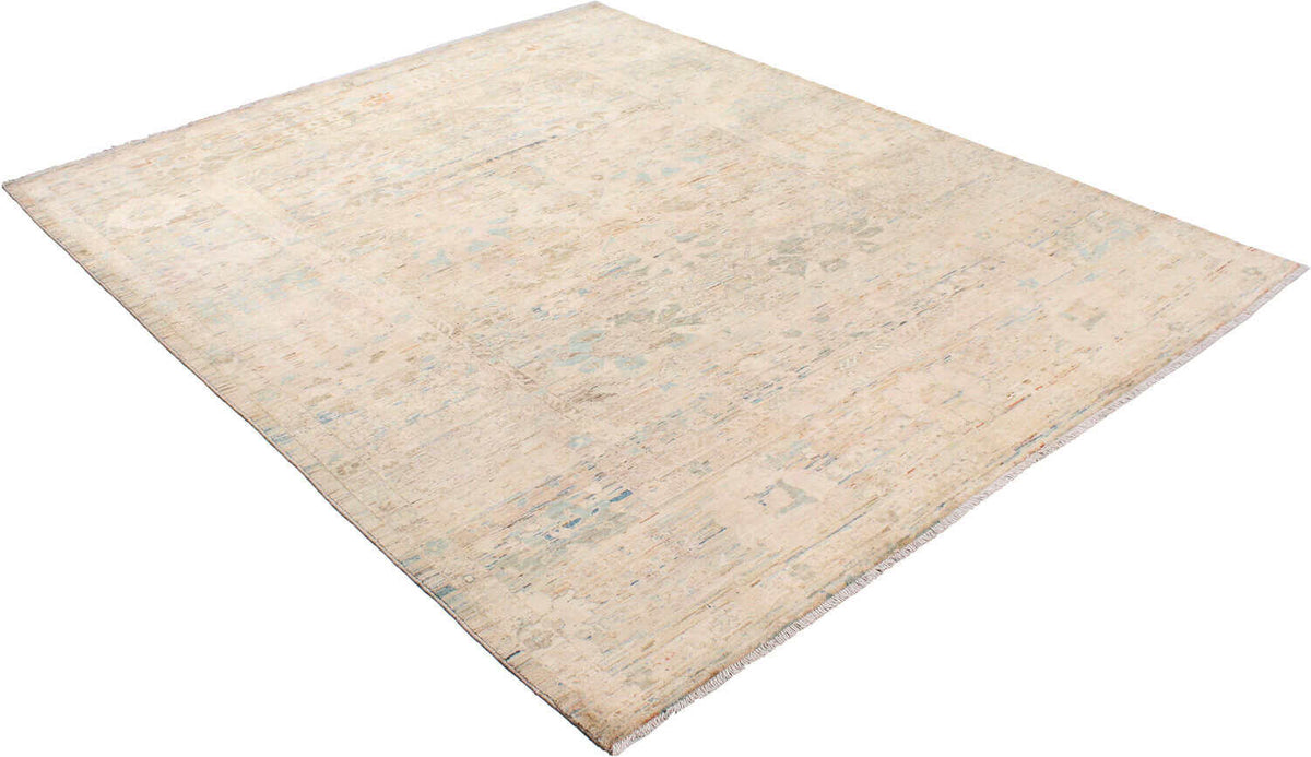Light Afghan Rug with Cream & Blue Flowers, 302 × 250 cm, view 5.