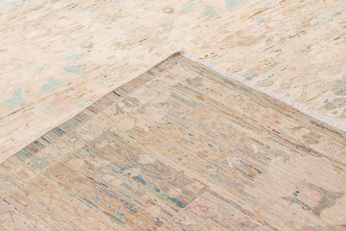 Light Afghan Rug with Cream & Blue Flowers, 302 × 250 cm, view 8.