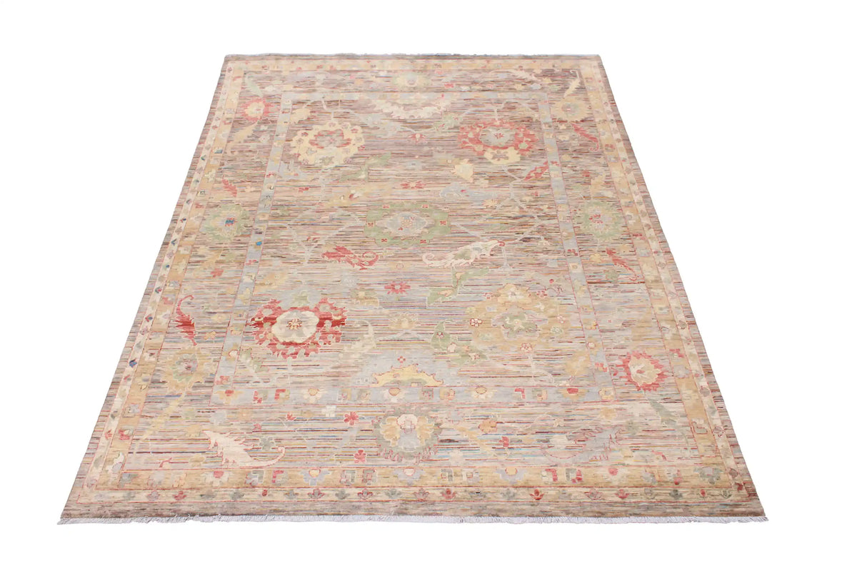 Gray-Pink Afghan Rug with Red Flowers, 307 × 236 cm, view 2.