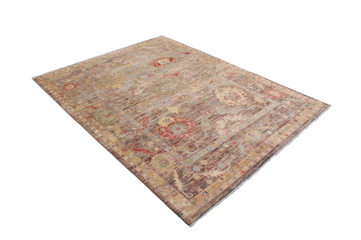 Gray-Pink Afghan Rug with Red Flowers, 307 × 236 cm, view 3.