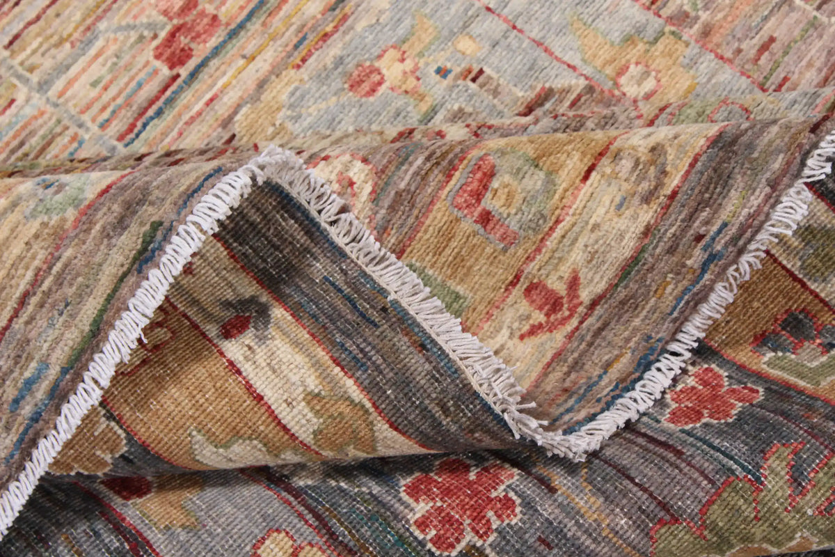 Gray-Pink Afghan Rug with Red Flowers, 307 × 236 cm, view 4.