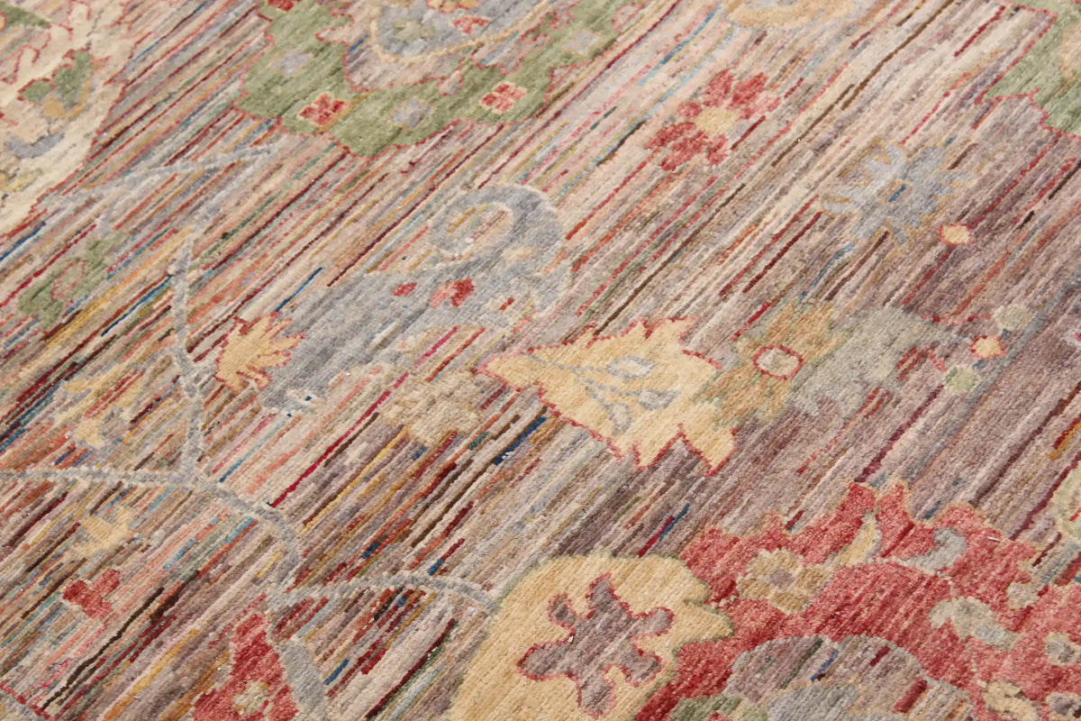 Gray-Pink Afghan Rug with Red Flowers, 307 × 236 cm, view 6.