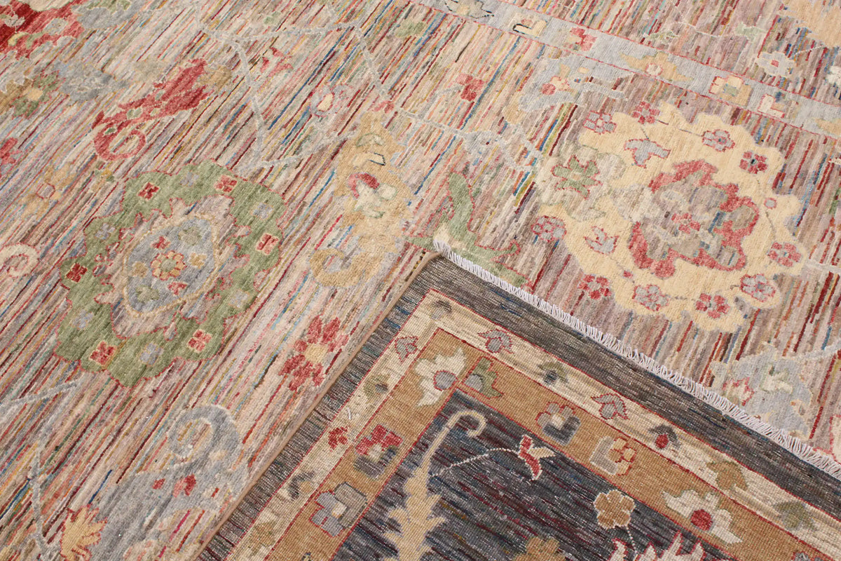Gray-Pink Afghan Rug with Red Flowers, 307 × 236 cm, view 7.