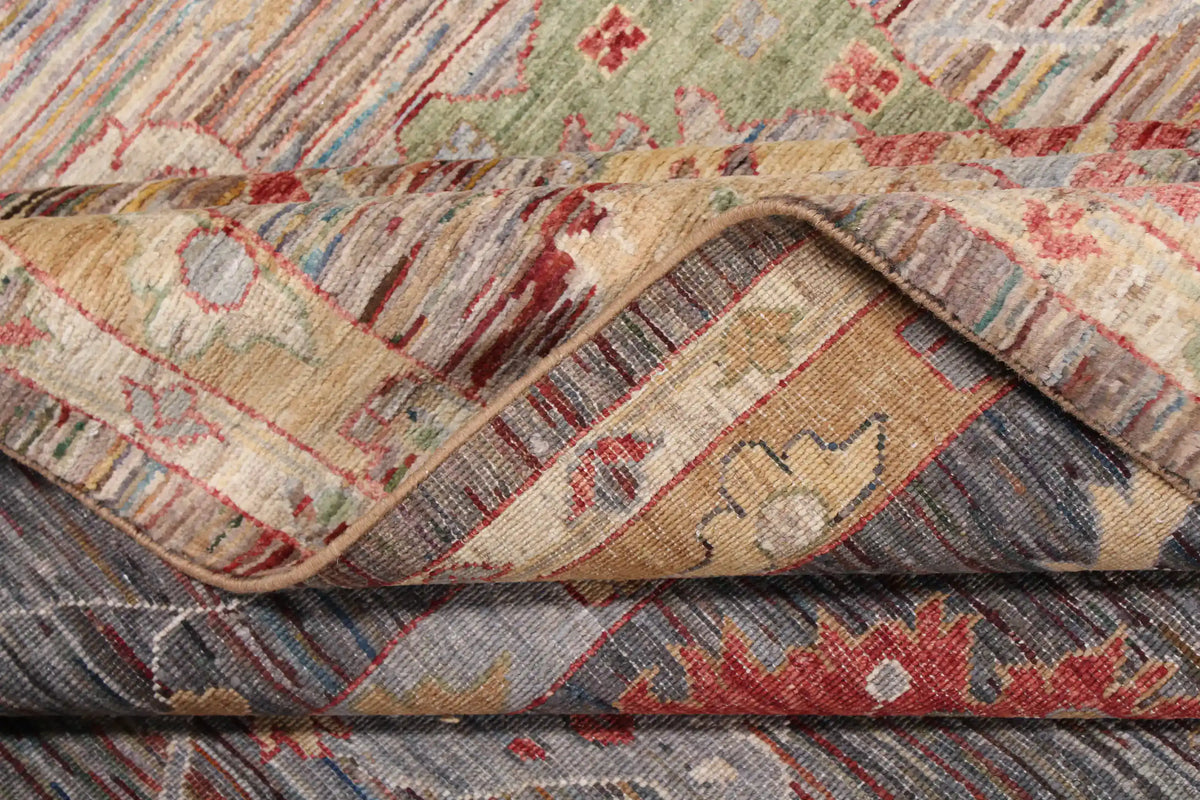 Gray-Pink Afghan Rug with Red Flowers, 307 × 236 cm, view 9.