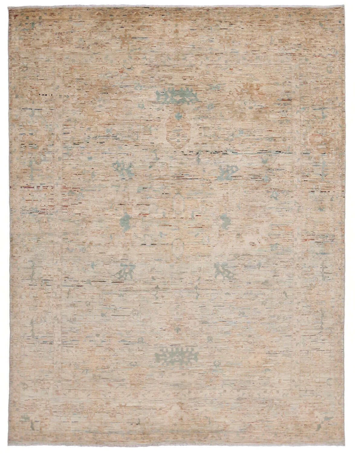 Cream Wool Rug with Subtle Blue Flowers, 310 × 245 cm, overall view.