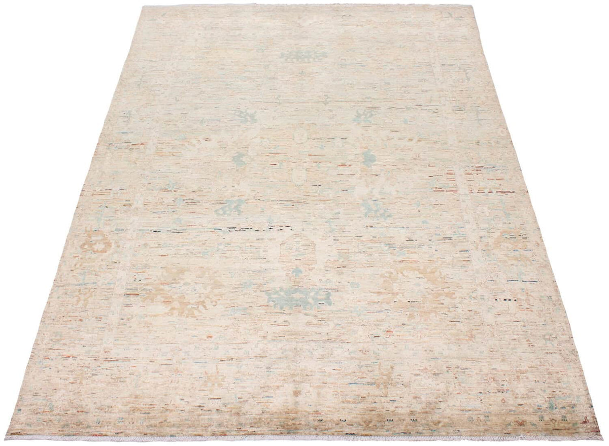 Cream Wool Rug with Subtle Blue Flowers, 310 × 245 cm, view 2.