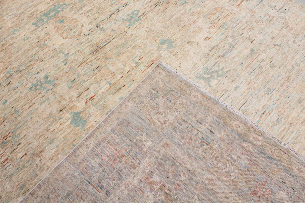 Cream Wool Rug with Subtle Blue Flowers, 310 × 245 cm, view 5.