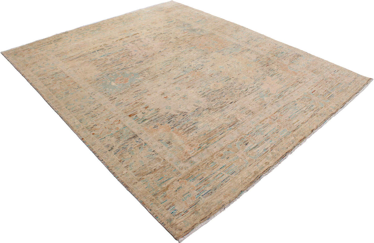 Sand Beige Afghan Rug with Pastel Blue Flowers, 302 × 250 cm, view 3.