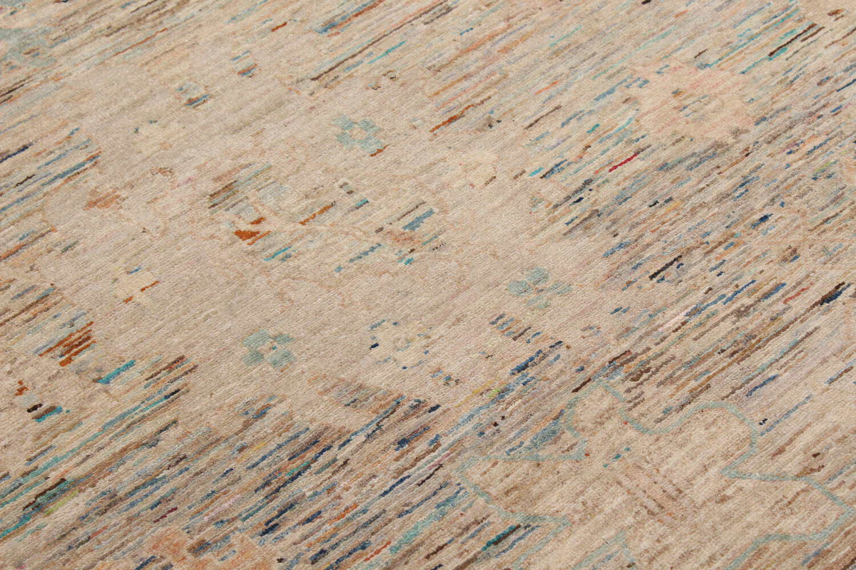 Sand Beige Afghan Rug with Pastel Blue Flowers, 302 × 250 cm, view 4.