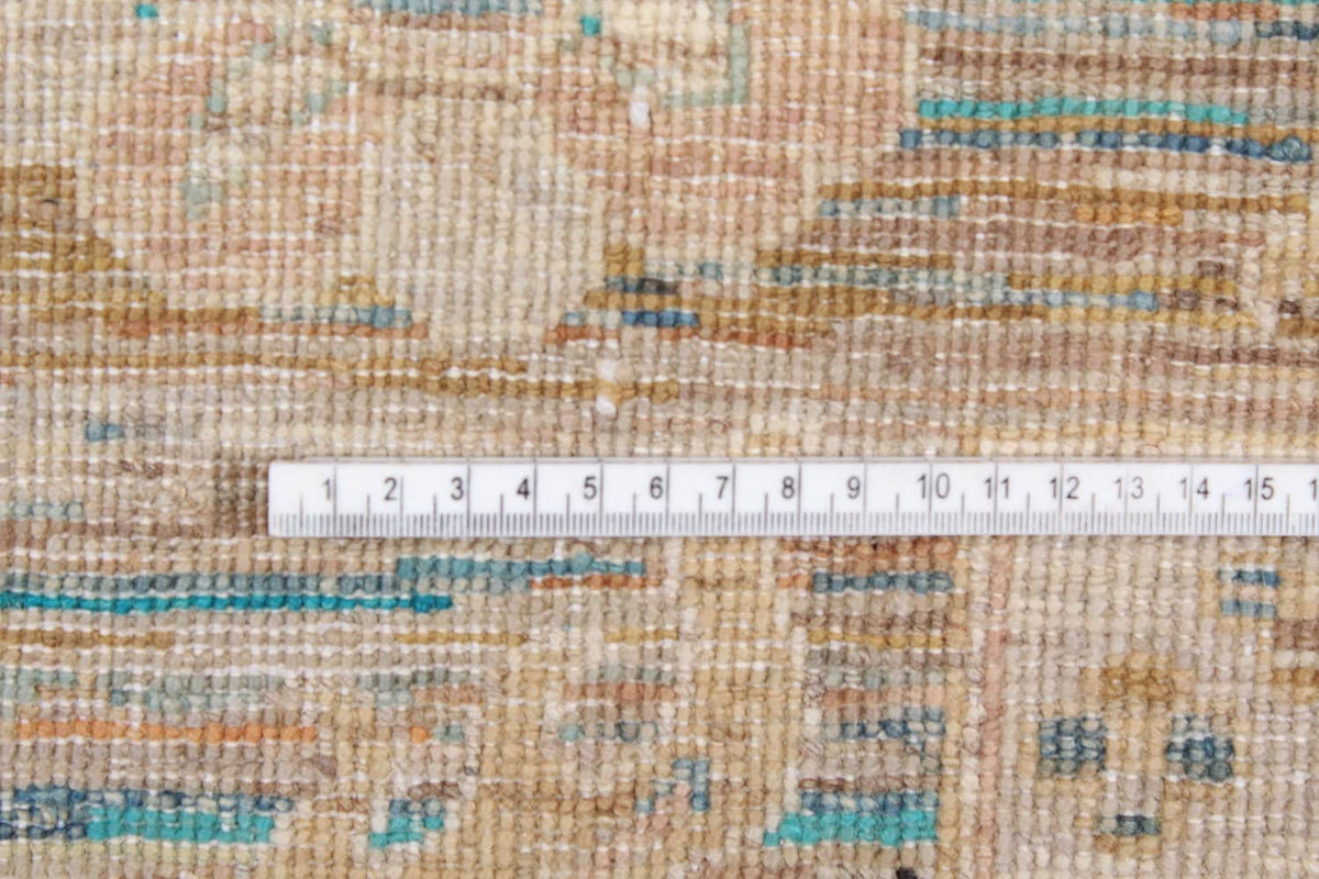 Sand Beige Afghan Rug with Pastel Blue Flowers, 302 × 250 cm, view 6.