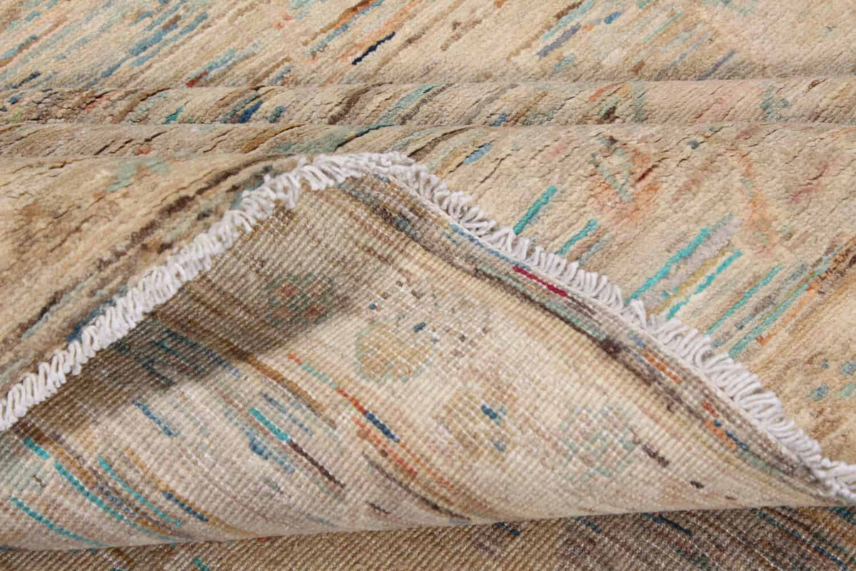 Sand Beige Afghan Rug with Pastel Blue Flowers, 302 × 250 cm, view 8.
